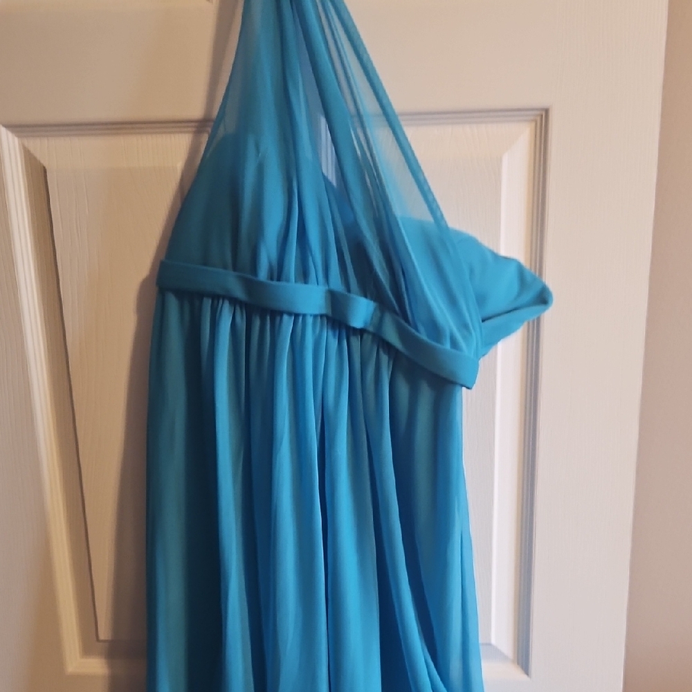 Blue One Shoulder Davids Bridal Short Bridesmaid Dress